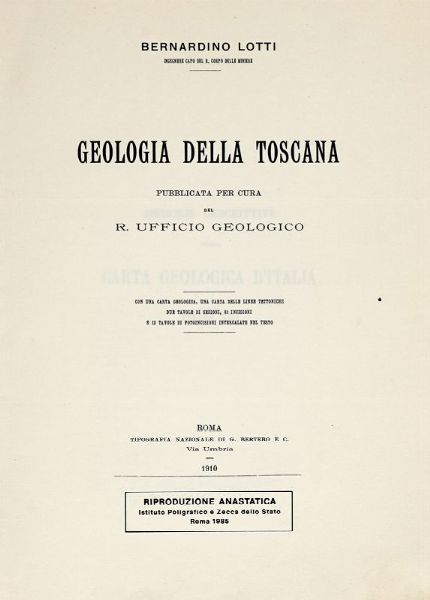 BERNARDINO LOTTI : Descrizione geologica dell'isola d'Elba...  - Asta Libri, autografi e manoscritti - Associazione Nazionale - Case d'Asta italiane