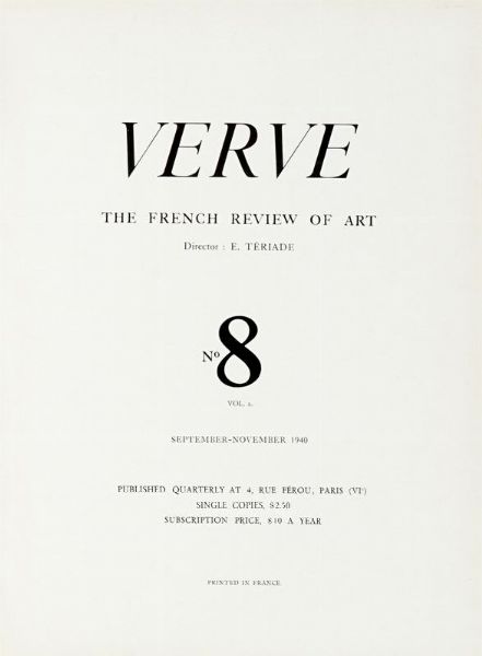 Verve. The French review of art. N. 8. Vol. 2. September-November 1940.  - Asta Libri, autografi e manoscritti - Associazione Nazionale - Case d'Asta italiane