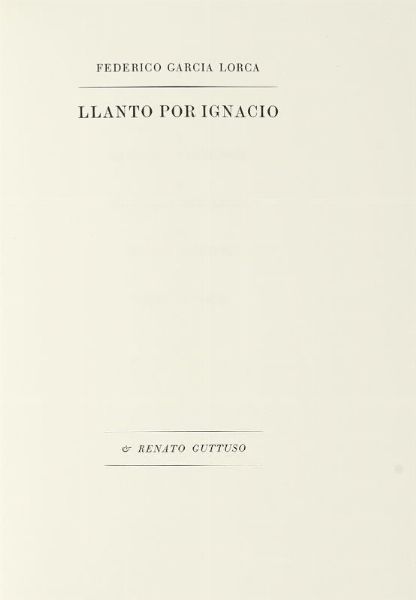 FEDERICO GARCA LORCA : Llanto Por Ignacio.  - Asta Libri, autografi e manoscritti - Associazione Nazionale - Case d'Asta italiane