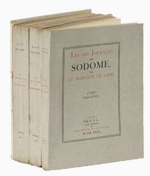 DONATIEN ALPHONSE FRANOIS SADE : Les 120 journes de Sodome ou L'cole du libertinage [...]. Edition critique, tablie sur le manuscrit original autographe par Maurice Heine. Tome premier (-troisime).  - Asta Libri, autografi e manoscritti - Associazione Nazionale - Case d'Asta italiane