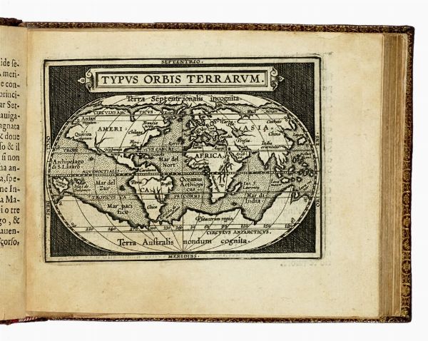 Abraham Ortelius : Breve compendio del Theatro Orteliano. Contenendo la delineatione de tutti li regioni principali, del mondo, stampate in tavole piccole, et illustrate con brevi declarationi.  - Asta Libri, autografi e manoscritti - Associazione Nazionale - Case d'Asta italiane