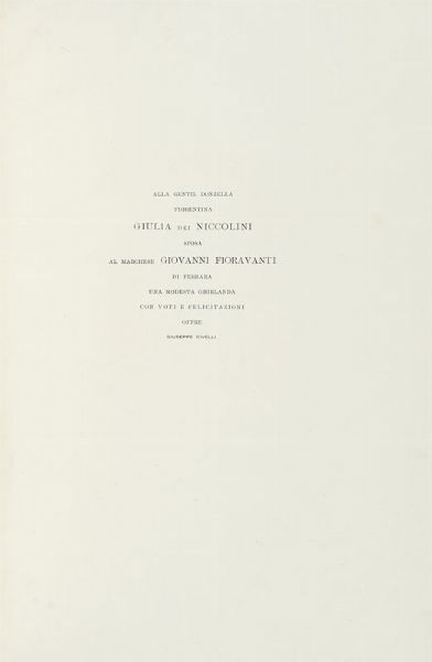 LUIGI CIBRARIO : Ghirlanda di margarite offerta in umile e festoso omaggio agli eccelsi sposi Umberto e Margarita di Savoia da Giuseppe Civelli.  - Asta Libri, autografi e manoscritti - Associazione Nazionale - Case d'Asta italiane