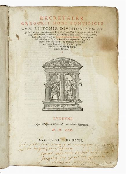 Decretales Gregorii noni pontificis cum epitomis, divisionibus, et glossis ordinariis, una cum additionibus novissime recognitae...  - Asta Libri, autografi e manoscritti - Associazione Nazionale - Case d'Asta italiane