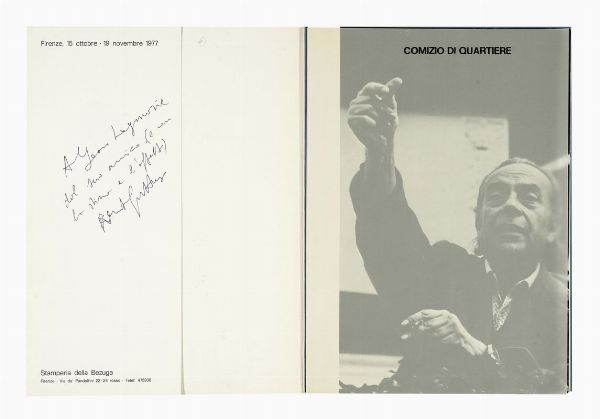 Renato Guttuso : Dedica autografa su libro Comizio di quartiere (Firenze, 15 ottobre-19 novembre 1977).  - Asta Libri, autografi e manoscritti - Associazione Nazionale - Case d'Asta italiane