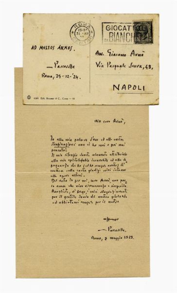 CESARE PASCARELLA : 1 lettera e 1 cartolina autografe firmate.  - Asta Libri, autografi e manoscritti - Associazione Nazionale - Case d'Asta italiane