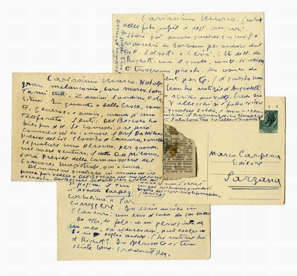 ENRICO PEA : Raccolta di 33 lettere e 186 cartoline inviate all'editore Marco Carpena.  - Asta Libri, autografi e manoscritti - Associazione Nazionale - Case d'Asta italiane