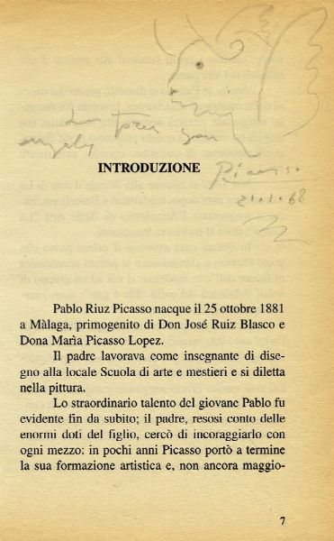 Pablo Picasso : Disegno autografo con firma e titolo Los toros son angeles  - Asta Libri, autografi e manoscritti - Associazione Nazionale - Case d'Asta italiane