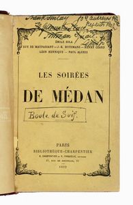 ÉMILE ZOLA - Dedica autografa su libro Les Soirées de Médan.