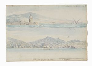 LORD WILLIAM PAGET : Sette acquerelli con vedute di Portoferraio e Portolongone e altri scorci dell'isola d'Elba dal taccuino di viaggio di William Paget.  - Asta Libri, autografi e manoscritti - Associazione Nazionale - Case d'Asta italiane