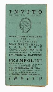 BRAGAGLIA CASA D'ARTE - Invito - mercoledì 25 ottobre ore 17 i futuristi Marinetti Balla Folgore Cangiullo Marchi inaugureranno la mostra futurista caprese di Prampolini.