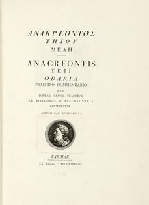 ANACREON - Anakreontos Teiou Mele Anacreontis Teii Odaria praefixo commentario...