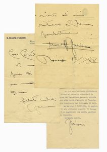 ROBERTO FARINACCI ROBERTO - Raccolta di 6 lettere (autografe e dattiloscritte con firme autografe) e 1 biglietto da visita con annotazione autografa.