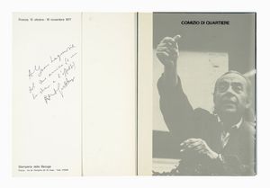 Renato Guttuso - Dedica autografa su libro Comizio di quartiere (Firenze, 15 ottobre-19 novembre 1977).
