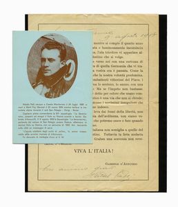NATALE PALLI - Annotazioni e firma autografa di Natale Palli su bollettino a stampa a firma di d'Annunzio.