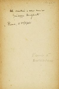 GIUSEPPE UNGARETTI - Dedica autografa su libro Vita d'un Uomo-II, Sentimento del Tempo 1919-1935.