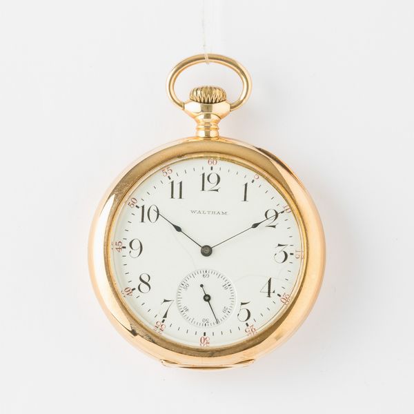 Waltham , cassa in oro 14 kt, movimento con scappamento ad ancora, 1880 circa, quadrante in smalto bianco con filature, gr 82,  47 mm  - Asta Pocket Watches - Associazione Nazionale - Case d'Asta italiane