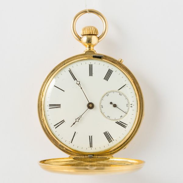 Orologio da tasca, anonimo, cassa in oro 18 kt, movimento con scappamento ad ancora, quadrante in smalto bianco, smalto sulla couvette raffigurante Vittorio Emanuele, 1870 circa, gr 82, 44 mm  - Asta Pocket Watches - Associazione Nazionale - Case d'Asta italiane