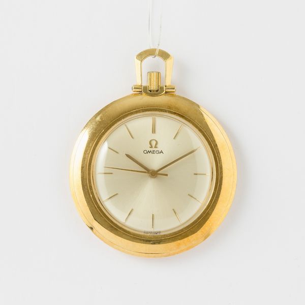 Omega orologio da taschino, dress watch, 1960 circa, quadrante in metallo smaltato con numeri applicati, secondi centrali, cassa in oro 18 kt, gr 45 , 43 mm  - Asta Pocket Watches - Associazione Nazionale - Case d'Asta italiane