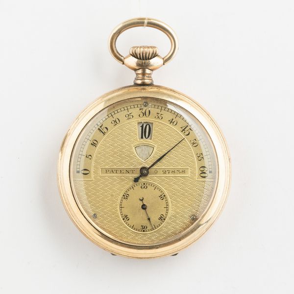 MODERNISTA - Orologio da tasca in oro 18 kt, quadrante con lancetta minuti flyback e ora digitale, circa 1930, mm 50, gr 87, da revisionare  - Asta Pocket Watches - Associazione Nazionale - Case d'Asta italiane