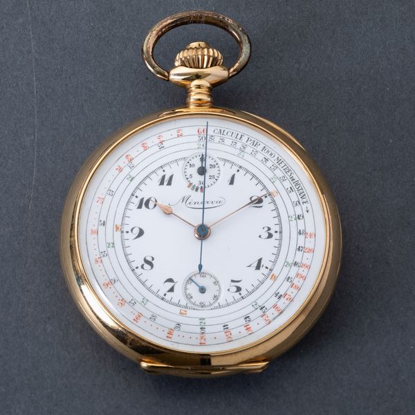 MINERVA - Cronografo da tasca in oro giallo 18k, con scappamento ad ancora, quadrante in smalto bianco.  - Asta Pocket Watches - Associazione Nazionale - Case d'Asta italiane