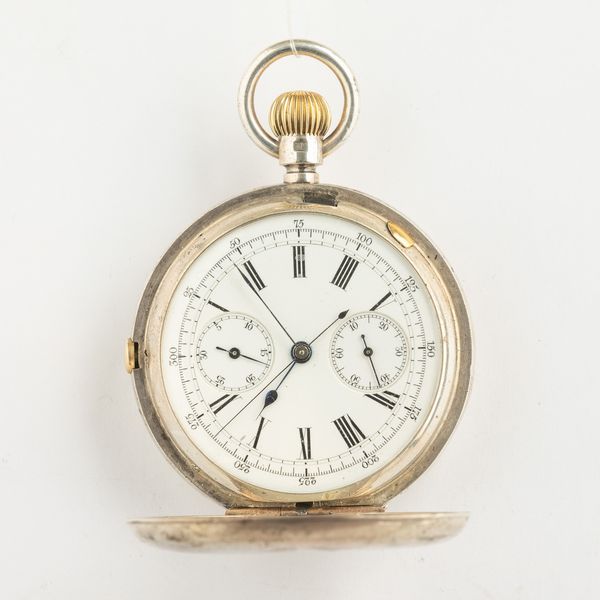 Cronografo anonimo monopulsante , 1920 circa,  in cassa savonnette in argento, quadrantre in smalto bianco  - Asta Pocket Watches - Associazione Nazionale - Case d'Asta italiane