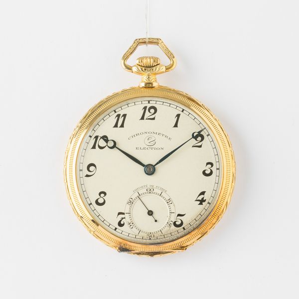 Chronometre Election, orologio da tasca, cassa in oro 18 kt, quadrante in metallo smaltato, movimento con scappamento ad ancora, gr 52, 48 mm  - Asta Pocket Watches - Associazione Nazionale - Case d'Asta italiane