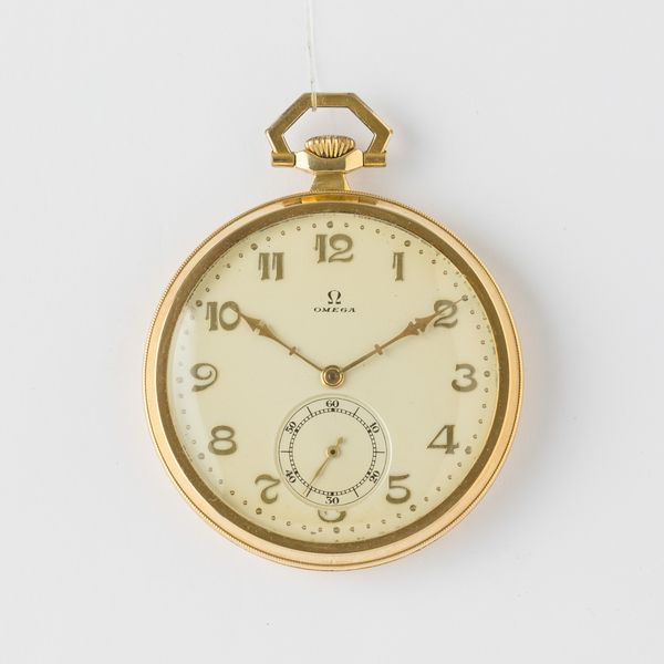 Omega orologio da tasca, cassa in oro 18 kt, movimento con scappamento ad ancora, quadrante in metallo smaltato con numeri applicati, 1920 circa, gr 63, mm 47  - Asta Pocket Watches - Associazione Nazionale - Case d'Asta italiane