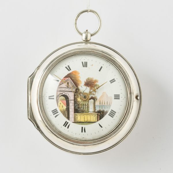 “Dawson London” : orologio da tasca inglese in doppia cassa in argento, 1790 circa.<BR>Cassa di grandi dimensioni: 58 mm di diametro. <BR><BR>Movimento con scappamento a verga e conoide , quadrante in smalto decorato.  - Asta Pocket Watches - Associazione Nazionale - Case d'Asta italiane