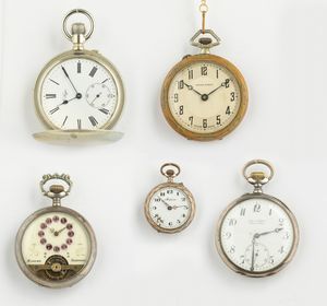 Lotto di 5 orologi remontoir in argento di cui uno Hebdomas 8 giorni di carica  - Asta Pocket Watches - Associazione Nazionale - Case d'Asta italiane
