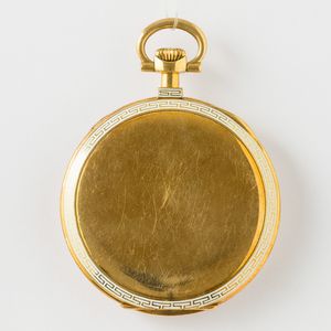 Patek Philippe, orologio da taschino, dress watch, cassa in oro 18 kt, con decorazioni smaltate  su fronte e retro, movimento con scappamento ad ancora, 1935 circa, gr 73, 44 mm  - Asta Pocket Watches - Associazione Nazionale - Case d'Asta italiane