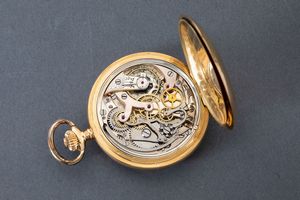 MINERVA - Cronografo da tasca in oro giallo 18k, con scappamento ad ancora, quadrante in smalto bianco.  - Asta Pocket Watches - Associazione Nazionale - Case d'Asta italiane