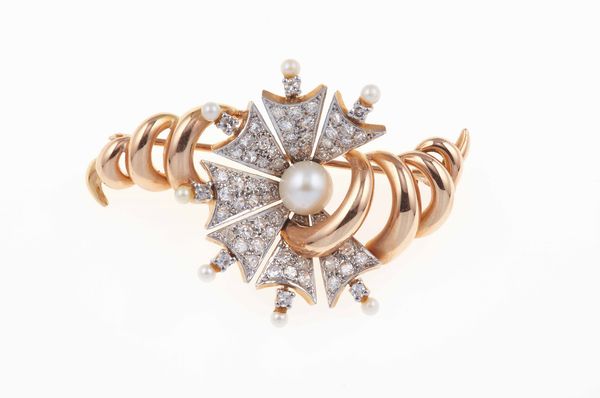 Spilla con diamanti e perle  - Asta Gioielli - Associazione Nazionale - Case d'Asta italiane