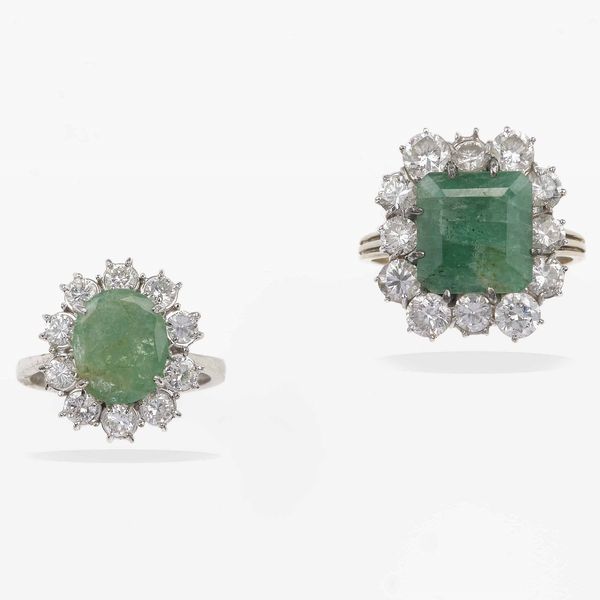 Lotto composto da due anelli con smeraldi e diamanti  - Asta Gioielli - Associazione Nazionale - Case d'Asta italiane