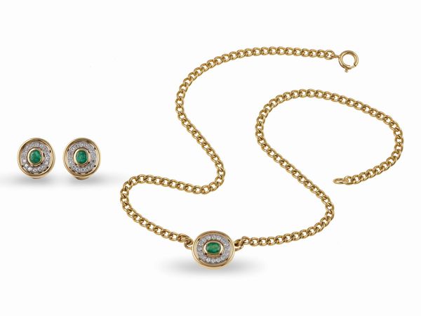 Schreiber. Demi-parure composta da girocollo ed orecchini con smeraldi e diamanti  - Asta Gioielli - Associazione Nazionale - Case d'Asta italiane