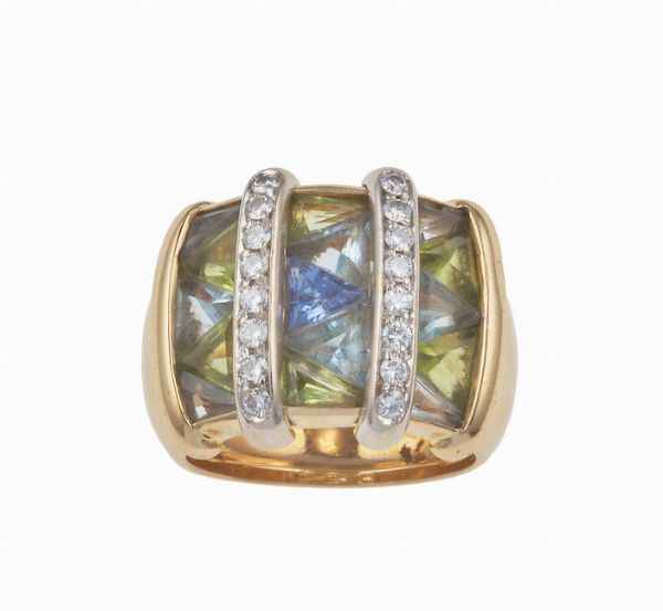 Lotto composto da anello, due paia di orecchini ed un pendente con gem-set  - Asta Gioielli - Associazione Nazionale - Case d'Asta italiane