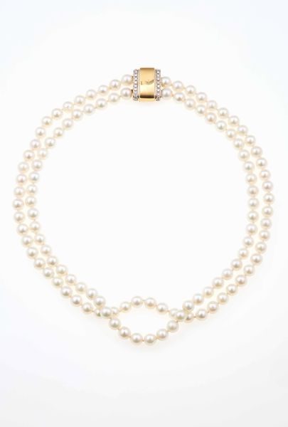 Girocollo a due fili di perle coltivate  - Asta Gioielli - Associazione Nazionale - Case d'Asta italiane