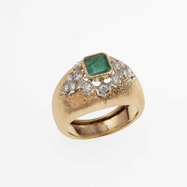 Anello con smeraldo e piccoli diamanti  - Asta Gioielli - Associazione Nazionale - Case d'Asta italiane