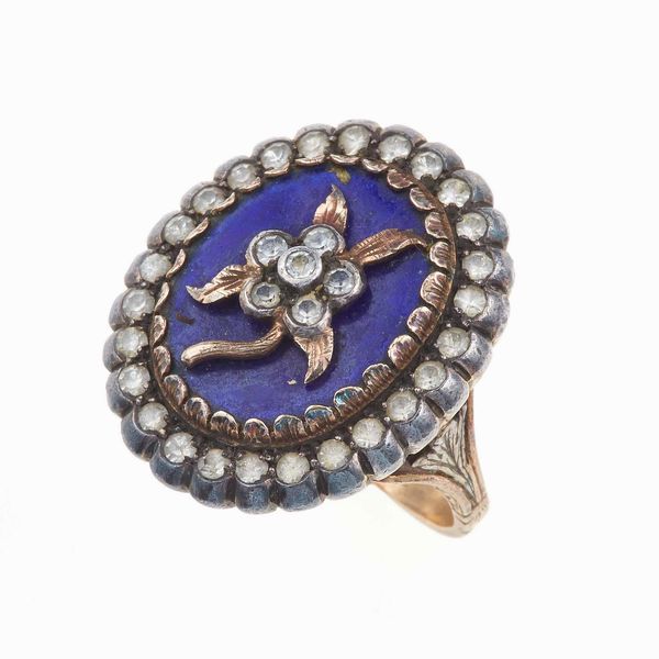 Anello con diamanti taglio huit-huit e vetro blu  - Asta Gioielli - Associazione Nazionale - Case d'Asta italiane