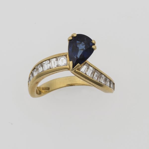 Anello con zaffiro australiano e diamanti  - Asta Gioielli - Associazione Nazionale - Case d'Asta italiane