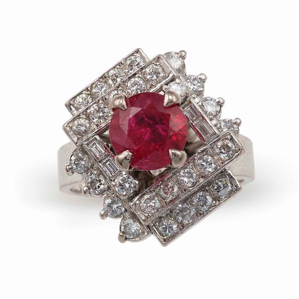 Anello con rubino di 1.00 circa e diamanti  - Asta Gioielli - Associazione Nazionale - Case d'Asta italiane