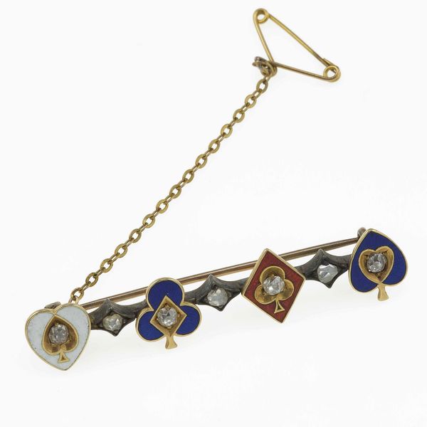 Spilla con smalti policromi e diamanti  - Asta Gioielli - Associazione Nazionale - Case d'Asta italiane