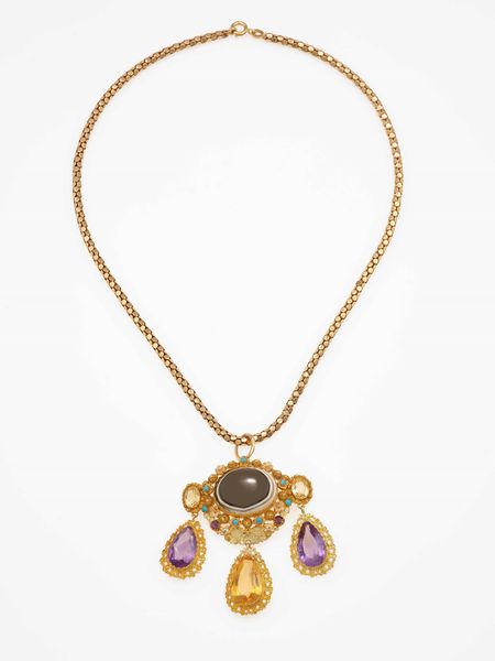 Spilla/pendente con quarzi e agata striata  - Asta Gioielli - Associazione Nazionale - Case d'Asta italiane