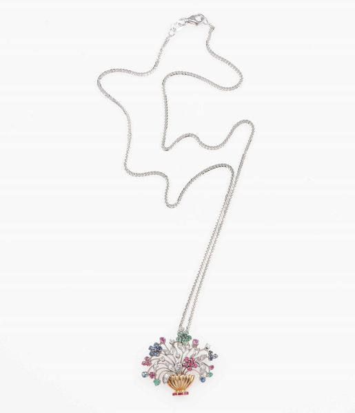 Pendente con diamanti, rubini, smeraldi e zaffiri  - Asta Gioielli - Associazione Nazionale - Case d'Asta italiane