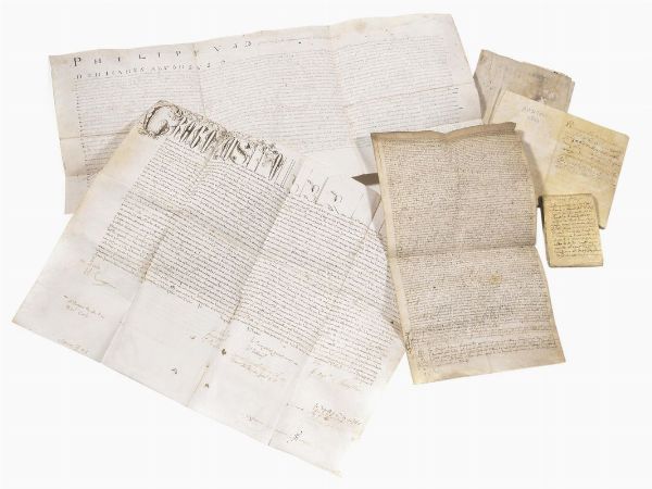 8 documenti pergamenacei in latino, tutti manoscritti al recto, formato vario, ripiegati, datati dal 1404 al 1774.  - Asta LIBRI, MANOSCRITTI E AUTOGRAFI - Associazione Nazionale - Case d'Asta italiane