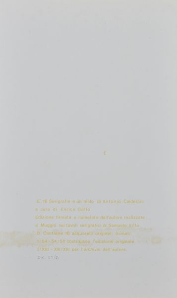 CALDERARA ANTONIO (1903 - 1978) : Cartella composta da n.16 fogli.  - Asta Asta 399 | GRAFICA MODERNA, FOTOGRAFIA E MULTIPLI D'AUTORE Online - Associazione Nazionale - Case d'Asta italiane