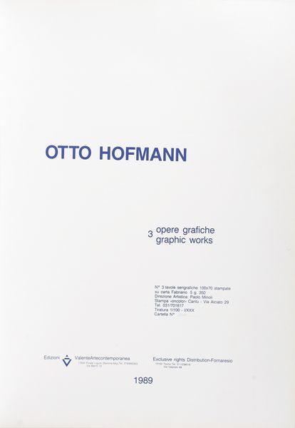 HOFFMANN OTTO  (1907 - 1996) : Cartella composta da n.3 fogli.  - Asta Asta 399 | GRAFICA MODERNA, FOTOGRAFIA E MULTIPLI D'AUTORE Online - Associazione Nazionale - Case d'Asta italiane