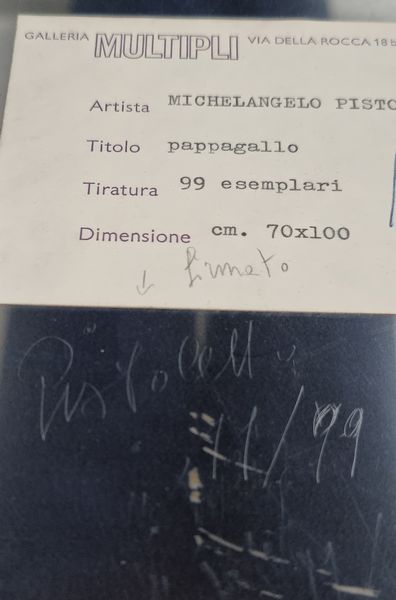 PISTOLETTO MICHELANGELO (n. 1933) : Pappagallo.  - Asta Asta 399 | GRAFICA MODERNA, FOTOGRAFIA E MULTIPLI D'AUTORE Online - Associazione Nazionale - Case d'Asta italiane