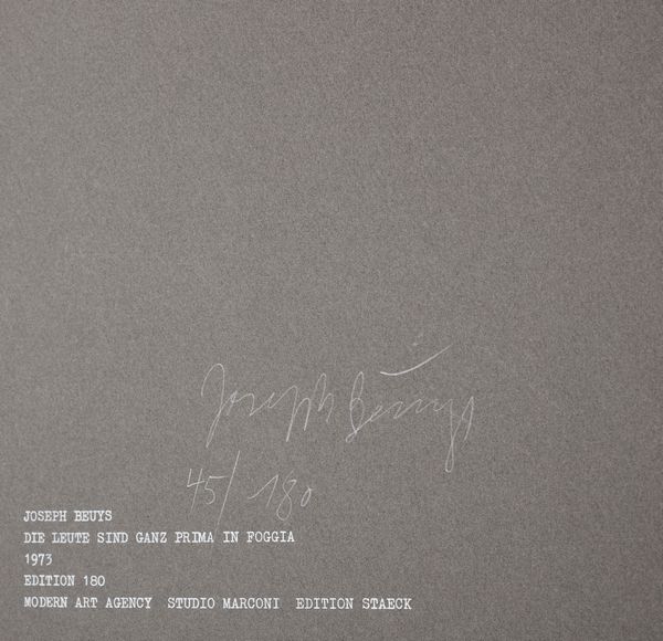BEUYS JOSEPH (1921 - 1986) : Die leute sind ganz. Prima in Foggia.  - Asta Asta 399 | GRAFICA MODERNA, FOTOGRAFIA E MULTIPLI D'AUTORE Online - Associazione Nazionale - Case d'Asta italiane