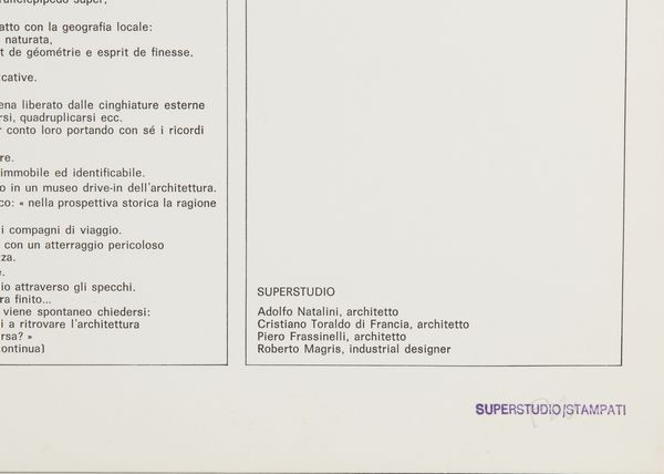 SUPERSTUDIO : Un viaggio nelle regioni della ragione.  - Asta Asta 399 | GRAFICA MODERNA, FOTOGRAFIA E MULTIPLI D'AUTORE Online - Associazione Nazionale - Case d'Asta italiane