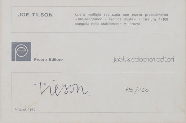 TILSON JOE (n. 1928) : Vox.  - Asta Asta 399 | GRAFICA MODERNA, FOTOGRAFIA E MULTIPLI D'AUTORE Online - Associazione Nazionale - Case d'Asta italiane